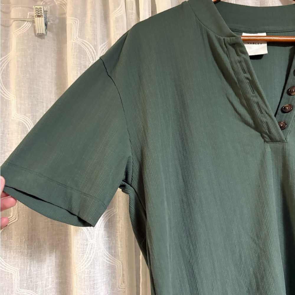 Varley Forest Green Button V-Neck Short Sleeve Top - Picture 2 of 10